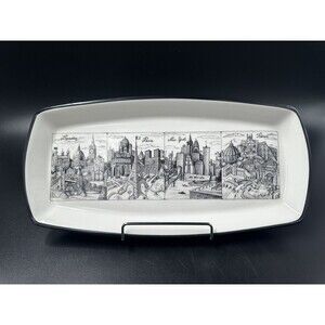 Brunelli Cities London Paris New York Roma Black White Ceramic Rectangular Plate